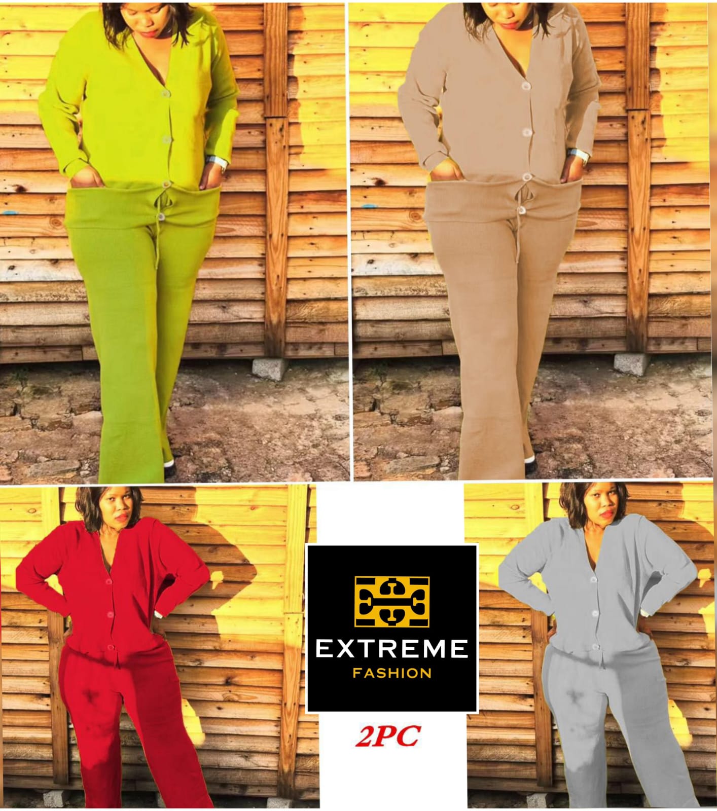 knitted wide open pants 2pc set