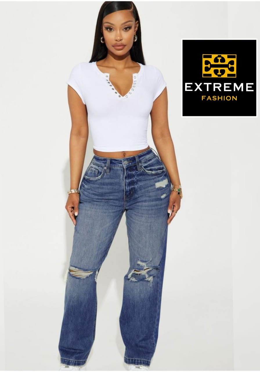 ripped high waist boyfriend jean