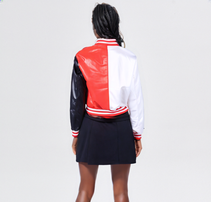 LW Baseball Collar Letter Print Varsity Jacket