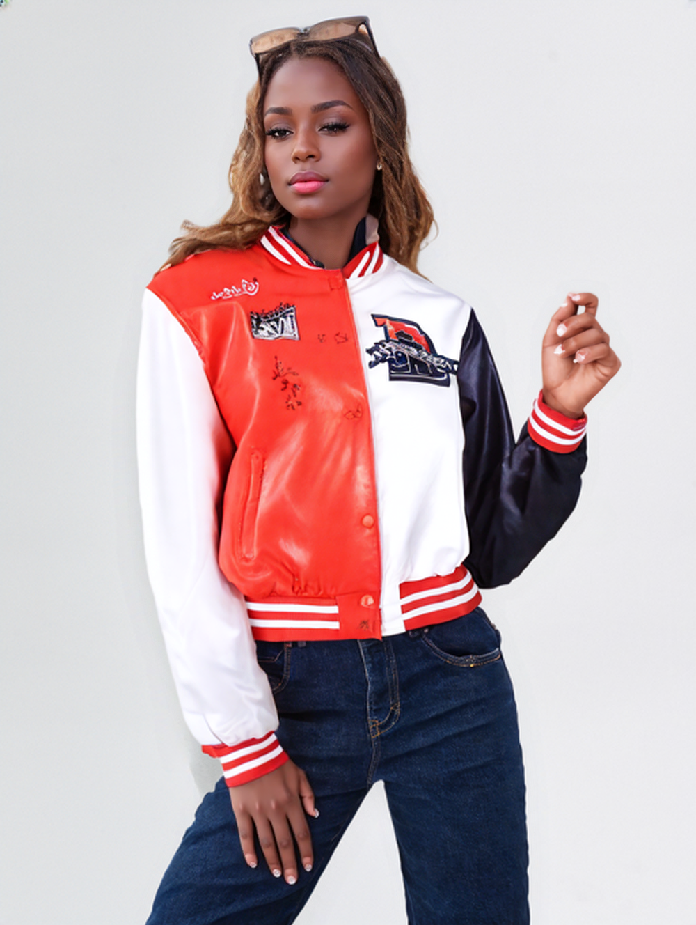 LW Baseball Collar Letter Print Varsity Jacket