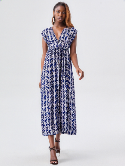 Geometric Print V-neck Midi Dress.