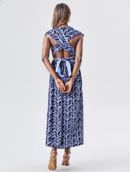 Geometric Print V-neck Midi Dress.