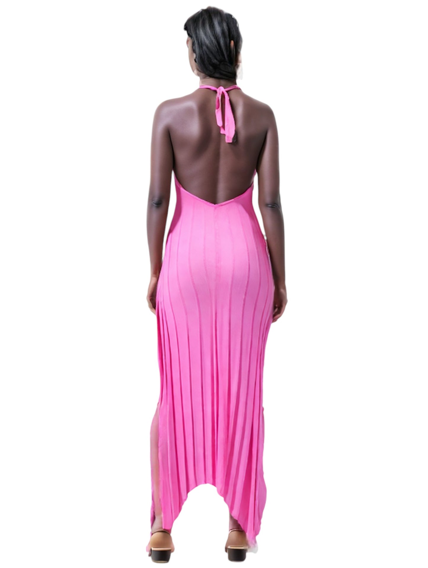 Halter Neck Backless Knit Maxi Dress