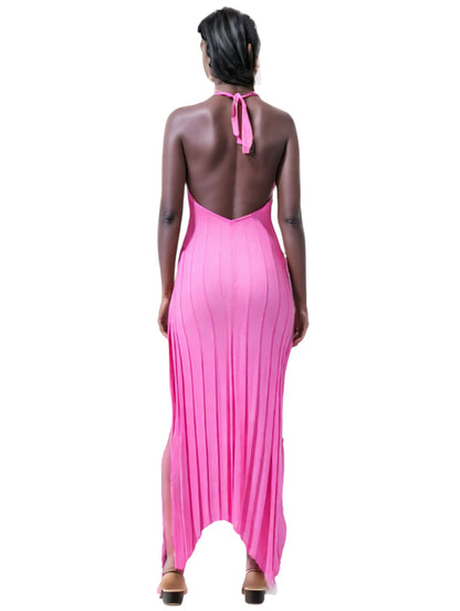 Halter Neck Backless Knit Maxi Dress