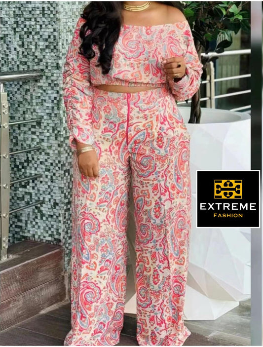 printed off shoulder 2pc set